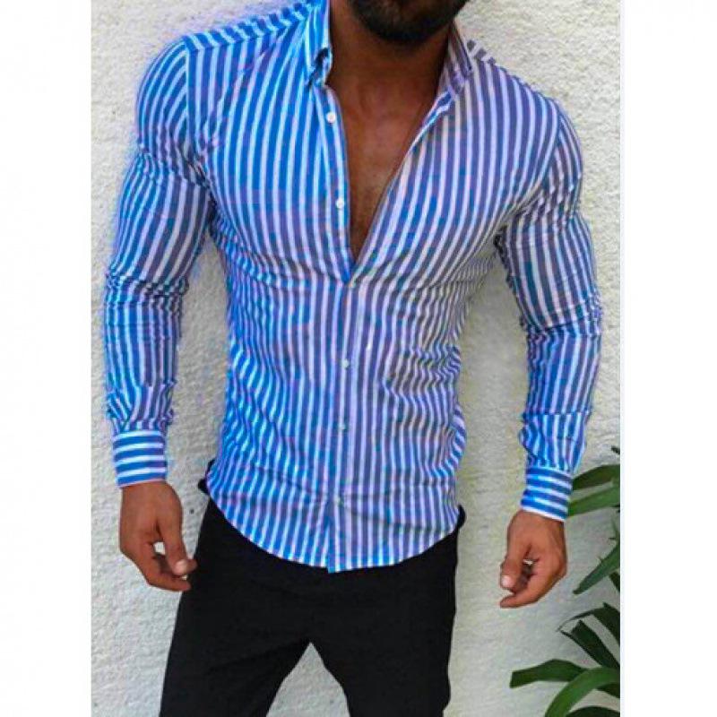 2024 Men's Slim Fit Striped Long Sleeve Shirt - Youth Fashion Business Casual
