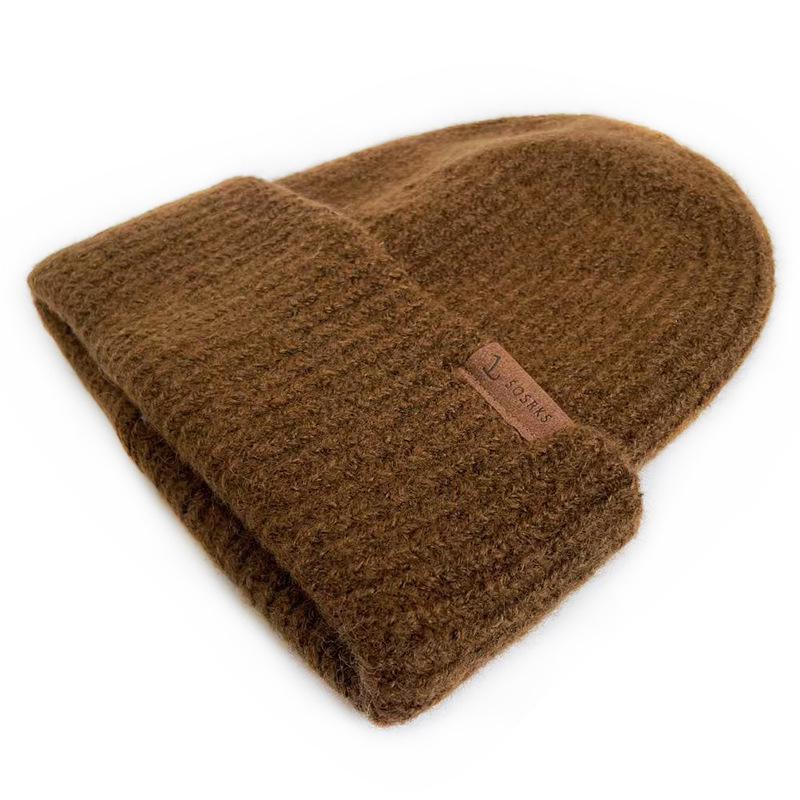 Korean Style Thick Knit Wool Hat for Men & Women - Windproof, Warm, Double Layered, Large Head, Autumn/Winter, Solid Color.