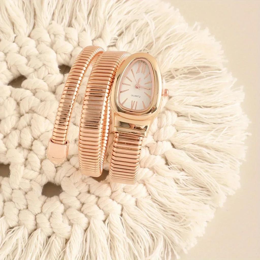 1 Stück-Hochwertige und modische Damen-Legierungsuhr mit Schlangenkopfgehäuse, exquisite und luxuriöse Quarz-Damenuhr