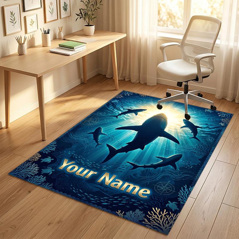 Oceanic Serenity Theme Soft Crystal Velvet Rug Custom Name & Text Print Non Slip Floor Rug for Bedroom Living Room