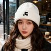 Simple Letter Embroidered Knitted Hat Japanese Style Ear Protection Pullover Hat Showing Face Small Woolen Hat for Men