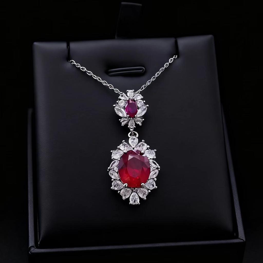 Vintage Colored Jewelry Set Simulation Sapphire Pendant 10 * 12 Stud Earrings 6 * 8 Ring 8 * 10 Three-Piece Jewelry Set