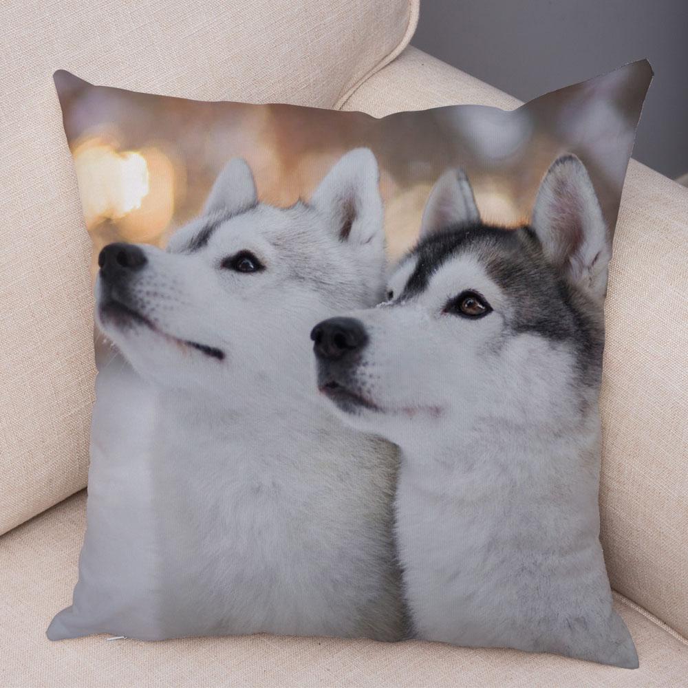 Decor Cute Siberian Husky Pillowcase Pet Dog Printed Super Soft Short Plush Pillow Case 45*45cm Animal Cushion Cover for Sofa