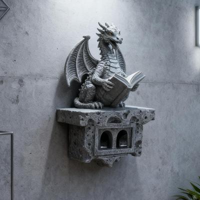 Dragon Lamp Solar Powered Wall Mount Resin Reading Book Dragon Decor Solar Lights for Porch Patio Yard Garden Lawn Pathway