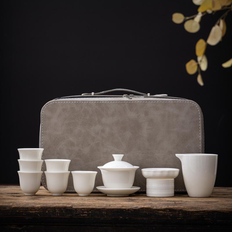 Ceramic Suet Jade Porcelain Travel Tea Set Business Company Corporate Bank Wine Industry Mid-Autumn Festival Gifts