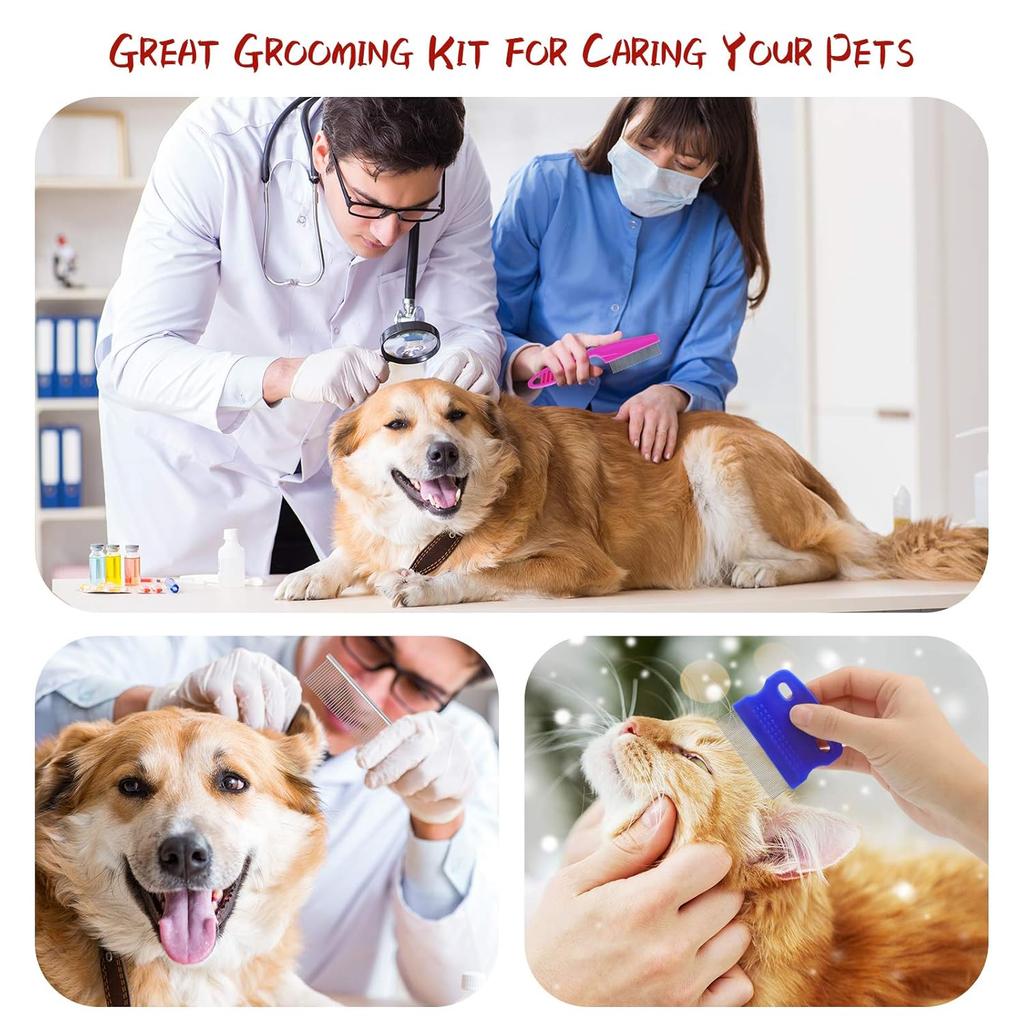 Pets Grooming Comb Kit for Small Dogs Puppies Cat for Tear Stain Remover, 2-in-1 with Round Teeth To Remove Knots Crust Mucus