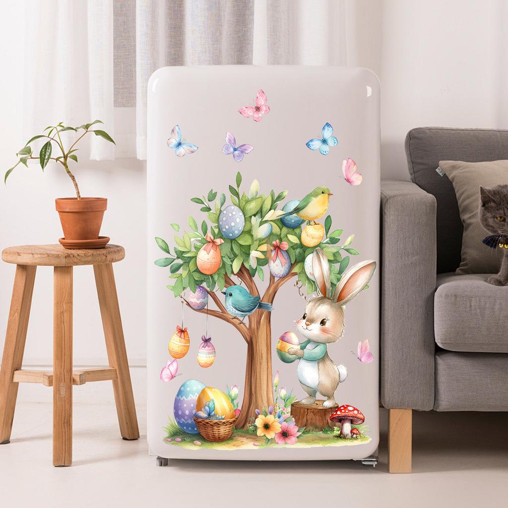 2026 Drzewko Wielkanocne Jajka Ptaki Naklejka Ścienna Samoprzylepna do Sypialni Pokoju Dziennego Dekoracja Domu