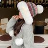 Autumn and Winter New Wool Hat Women's Warm Ear Protection Windproof Big Head Circumference Piled Thickened Hairball Knitted Hat