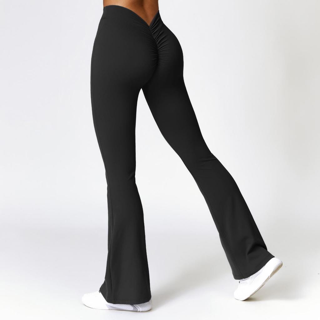 High-Waist Quick-Dry Flared Yoga Pants for Women - European & American Style, Peach Hip-Lifting 