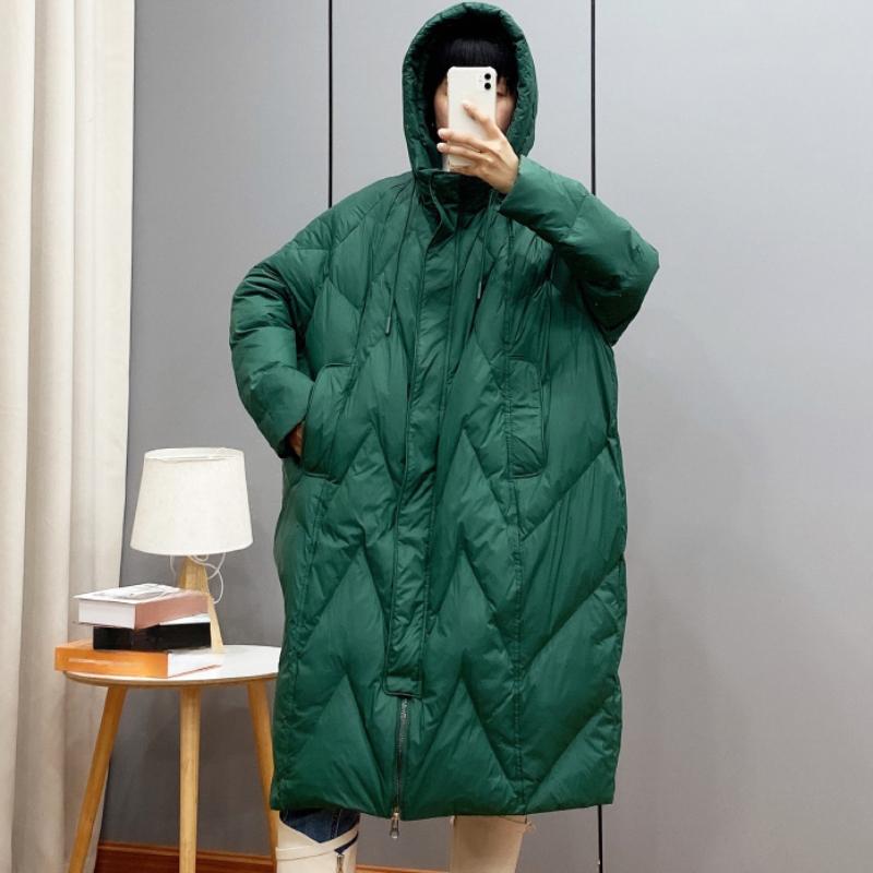 2026 Winter Korean Loose Hooded Thickened White Down Medium and Long Down Jacket Casual Comfortable Coats  Zipper Warm Clothing