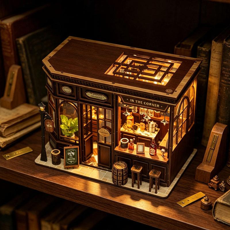 3D Wooden Puzzle Book Nook DIY Mini Magic Library House Kit Handmade Bookshelf Decor Bookend Building Set for Xmas Birthday Gift
