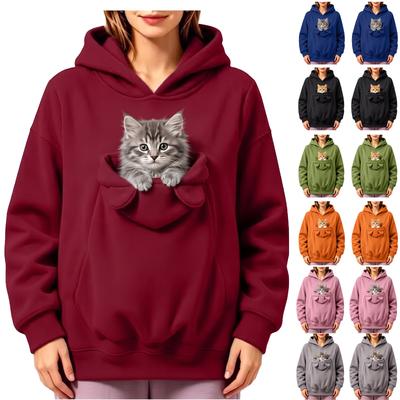 Sudadera Unisex de Manga Larga con Bolsillo para Mascota y Bolsillo Frontal de Corte Holgado para Uso Casual