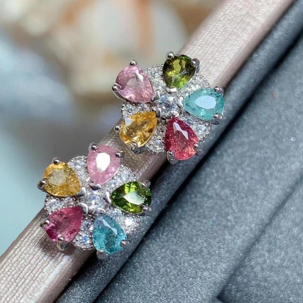 Korean-Japanese Style Tourmaline Stud Earrings in S925 Sterling Silver - Simple Women's Jewelry Gift.