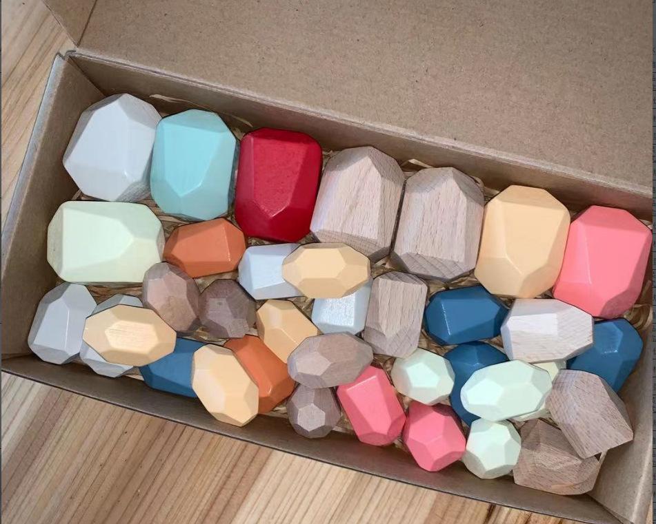 Montessori Toys Children'S Wooden Stacking Toys Stacked Stones Colored Stones Balance Cognitive Stacking Music