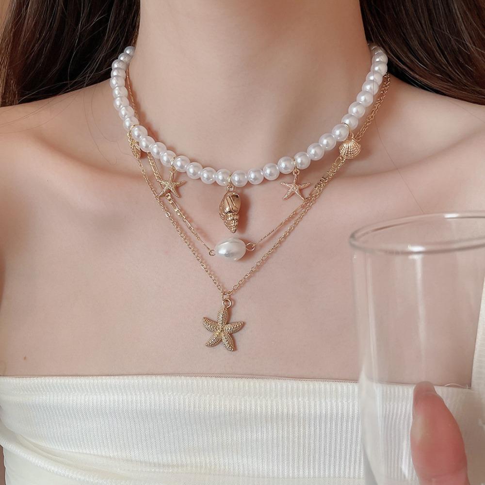 Shell Pearl Bohemian Starfish Choker Bohemian Shell Beaded Chain Bracelet Beach