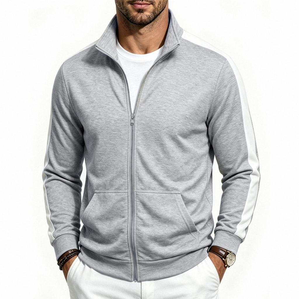 Bequeme lässige Herren-Langarmjacke mit Stehkragen und Taschen für den Alltag