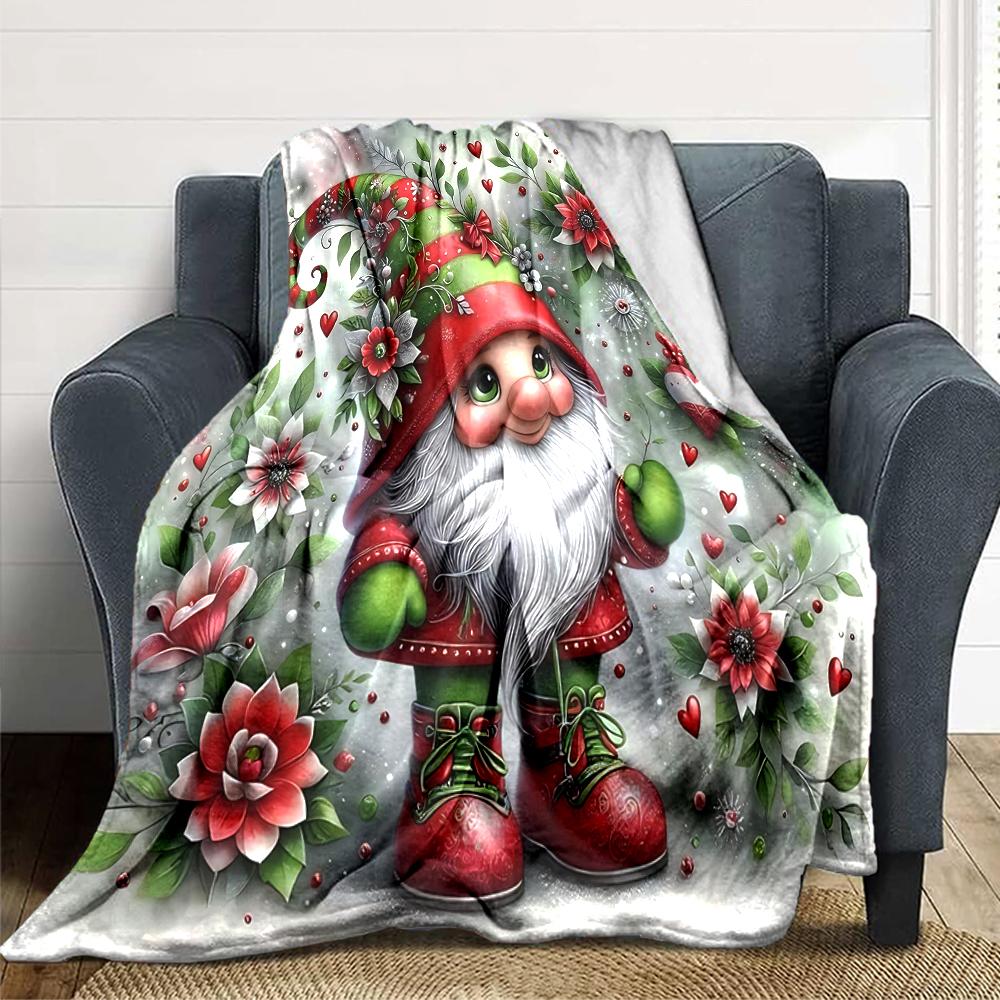 1Pc Christmas Gnome Trio Blanket Soft Throw Blanket For Home Bedroom Bed Sofa Travel Office Solid Christmas Blanket