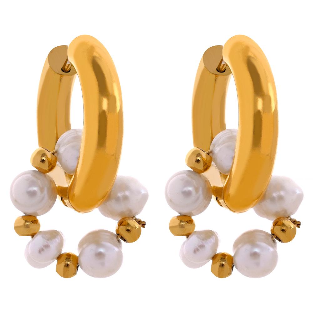 

Yhpup Fans Welfare Style Natural Pearls Stainless Steel Waterproof 18k Gold Color Fashion Huggie Hoop Earrings Jewelry for Women