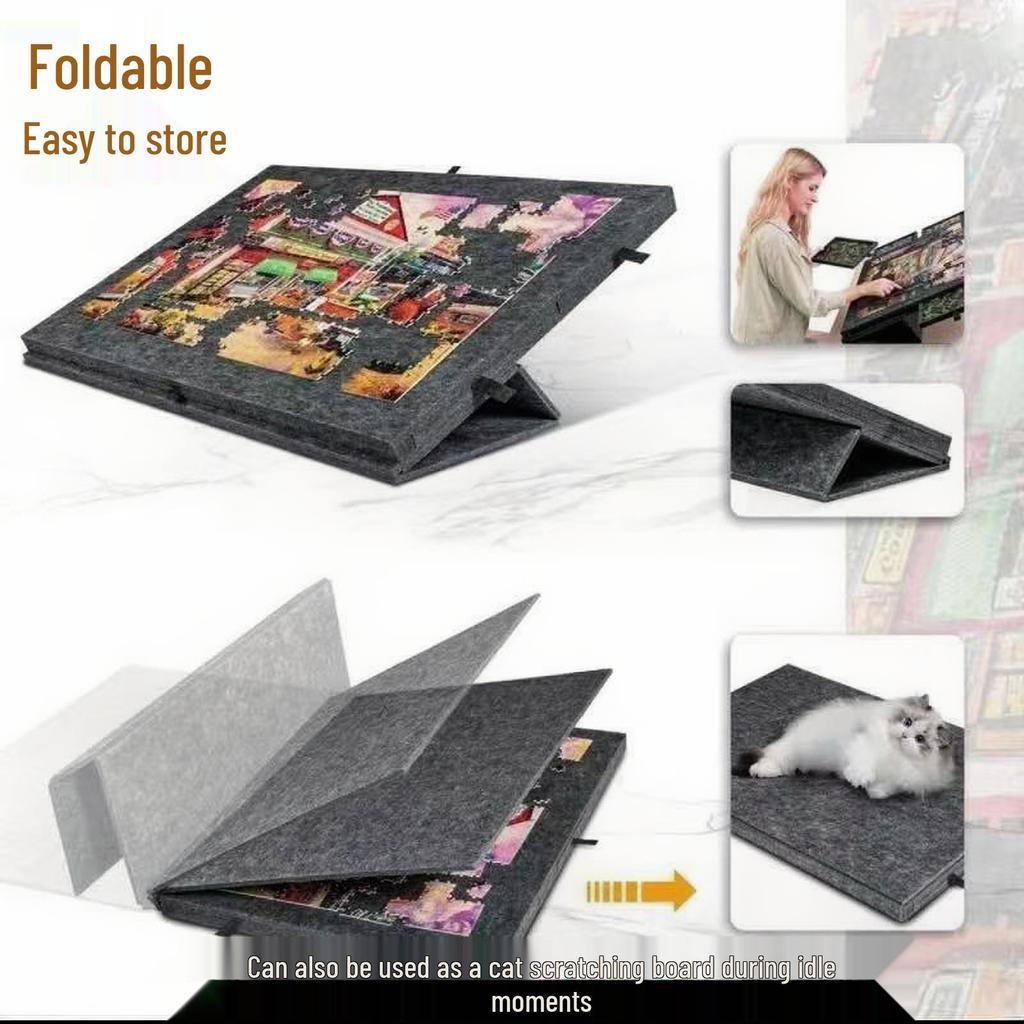 Foldable Handmade Non-Slip Felt Board Puzzle Stand with Storage, 1000-piece Capacity