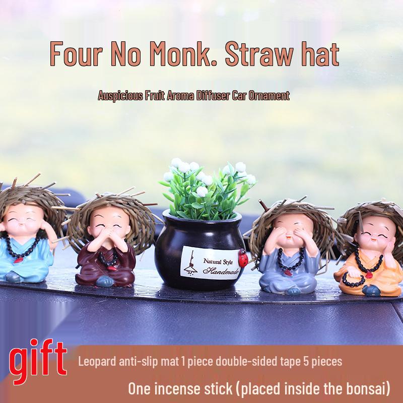 Creative Four Monks Car Ornaments: Auspicious Fruit Incense Holder for Car Interior Decorations