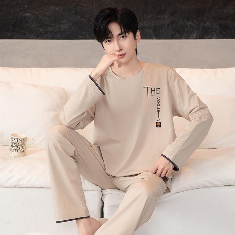 

Мужской весенне-осенний хлопковый пижамный комплект больших размеров свободного кроя с длинными рукавами XL (125-145 lbs)