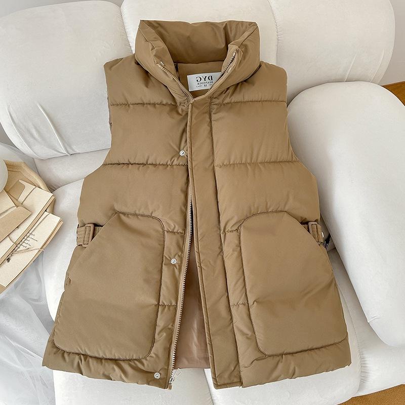 Down cotton vest women's short autumn and winter new Korean version vest waist strap thickened sleeveless cotton vest