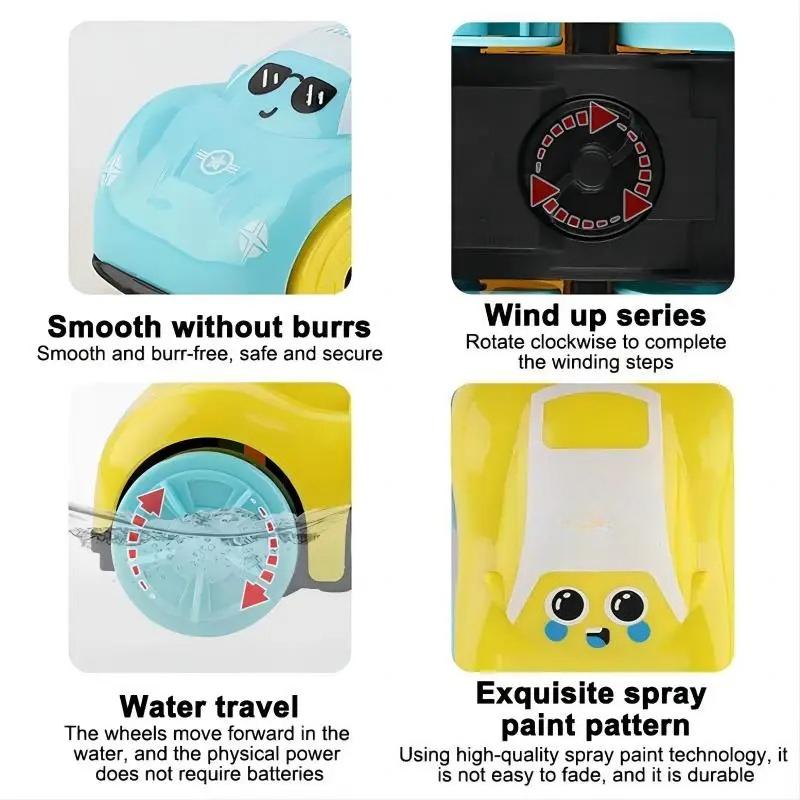 Baby Bath Toys Children Bathing Cute Swimming Duck Water Playing Toys Clockwork Car Cartoon Vehicle Baby Bath Toy for Kids Gift