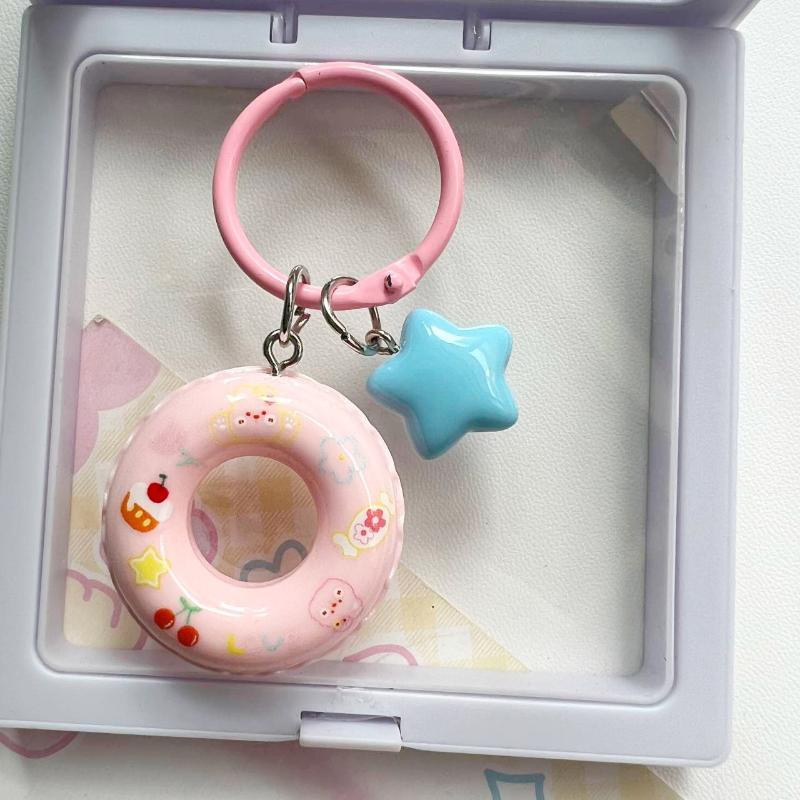 Cute Cartoon Star Swim Ring Key Chain Unique Creative Pendant for Women Students Schoolbag Backpack Charm
