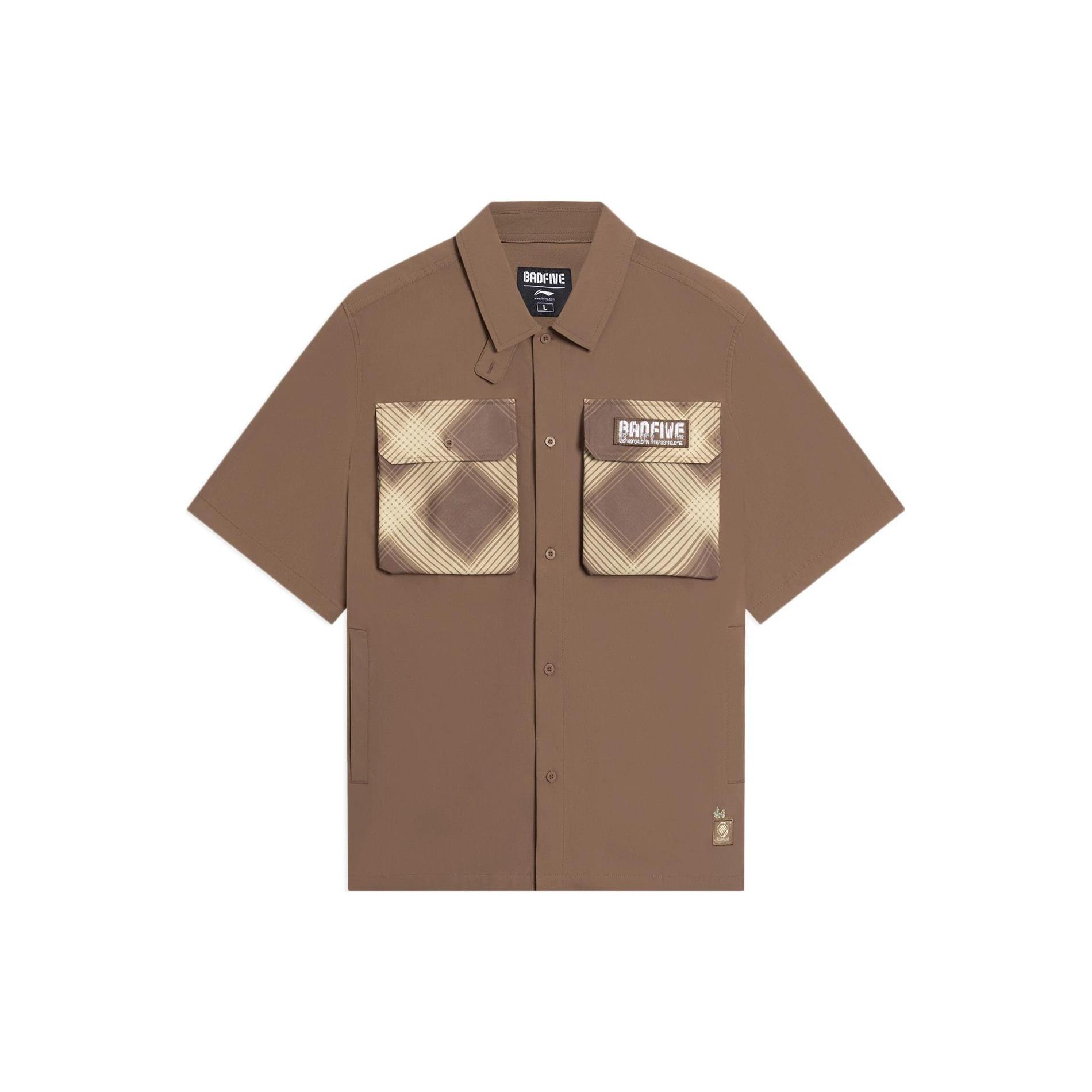 Li Ning BADFIVE Shirts Men s Dark Brown Lapel Moderate Shirt ASHS451-5 L