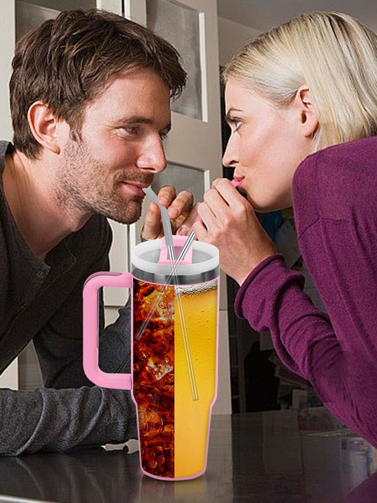 4Pcs Stainless Steel Straw with Silicone Tips Straw Brush Reusable Straws with Silicone Tips for Stanley 40oz Tumbler