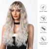ALAN EATON Ombre Blonde Curly Wigs with Bangs Long Wave Synthetic Full Wig Cute Party Cosplay Wig High Temperature Fake Hair