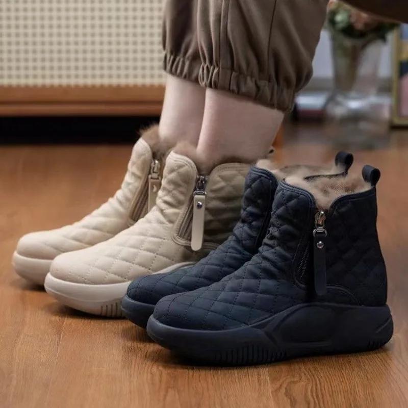 Fashion Hot Sale Women's Shoes Side Zipper Women's Boots Winter Round Toe Plush Fleece for Warmth Solid Short Barrel Platform Snow Boots