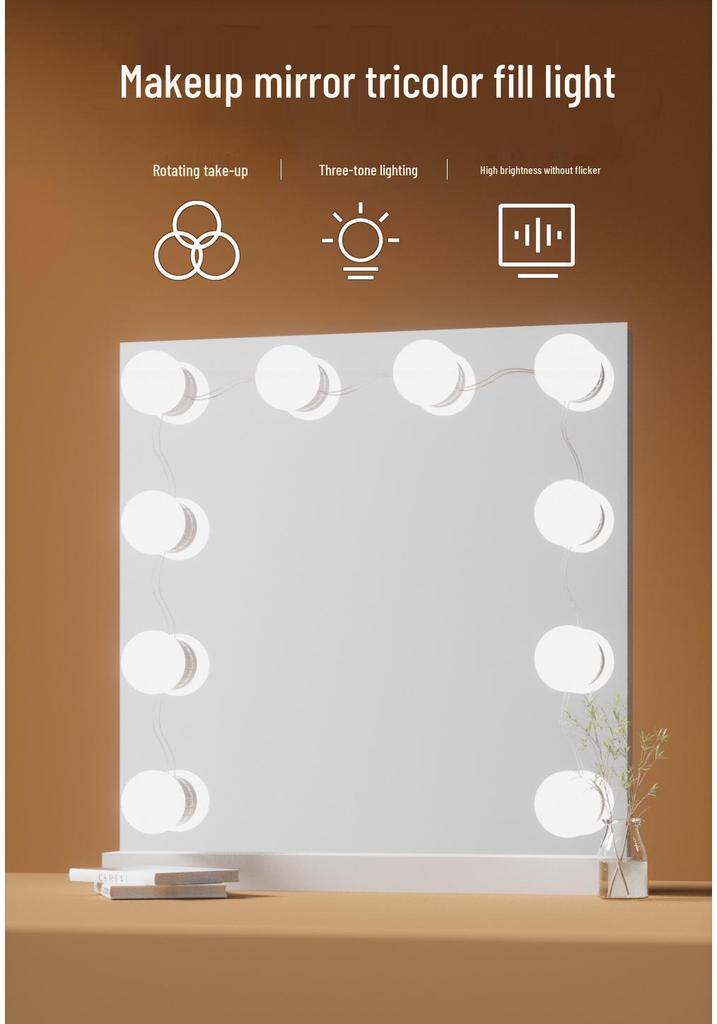 45mm USB Hollywood Makeup Mirror LED Bulb - Three-Color Fill Light, No-Drill Vanity Front Light