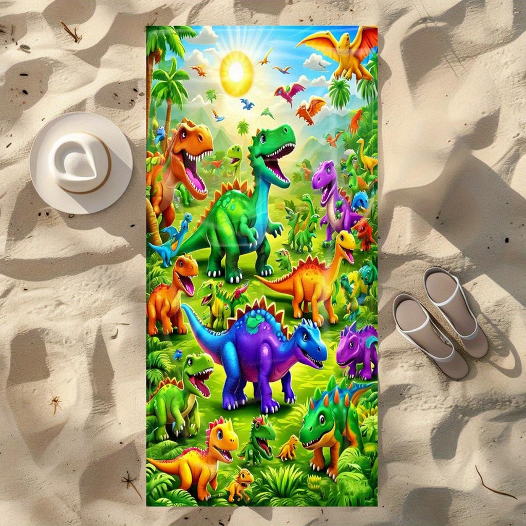 Buntes Dinosaurier-Paradies Strandtuch Weich Saugfähig Leicht Schnelltrocknend Polyester Strandtuch Perfekt für Strand Pool Reisen