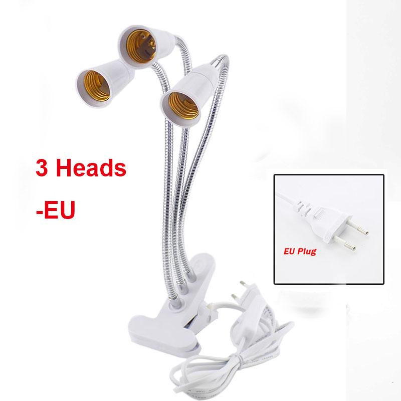 

Гибкий держатель настольной лампы на 360 градусов, цоколь E27, цоколь с гусиной шеей, зажимной кабель с выключателем для домашнего растения 3 Heads EU Plug