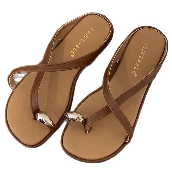 Shoes retro brown fairy premium open-toed summer flat 2025 new late evening wind sandals vacation cool slippers