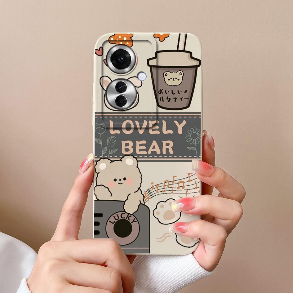 

Чехлы для OPPO A1i A2M A59 A60 Reno11 Pro F, сумки для телефонов, милый медведь, мультяшный узор, защитная пленка для экрана, жидкий силикон, роскошный бампер, чехлы для OPPO Oppo A2M 5G