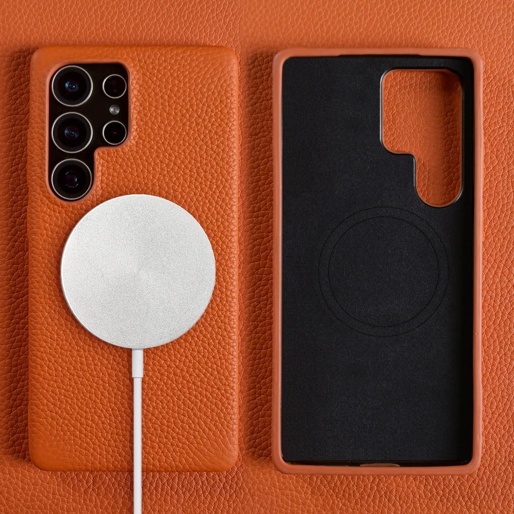 Luxury Cowhide Magnetic Suction Leather Case For Samsung Galaxy S25 Ultra S24 Plus S23 FE S22 S21+ Full Edge Protection Cover