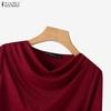 ZANZEA Women Casual Pile Collar Solid Color Long Sleeve Blouse