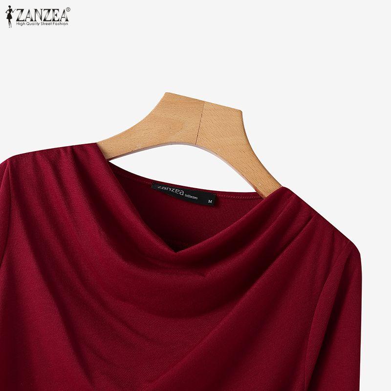 ZANZEA Women Casual Pile Collar Solid Color Long Sleeve Blouse