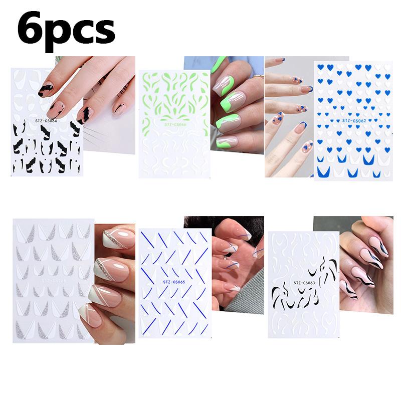 

6pcs Versatile Glitter V-shaped French Skirt Fluttering Milk Nail Stickers Nail Art Adhesive Backing Decorations Pack of 6