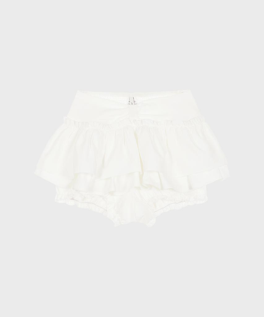 Alkialka Ribbon Tiered Mini Skirt (Ivory)