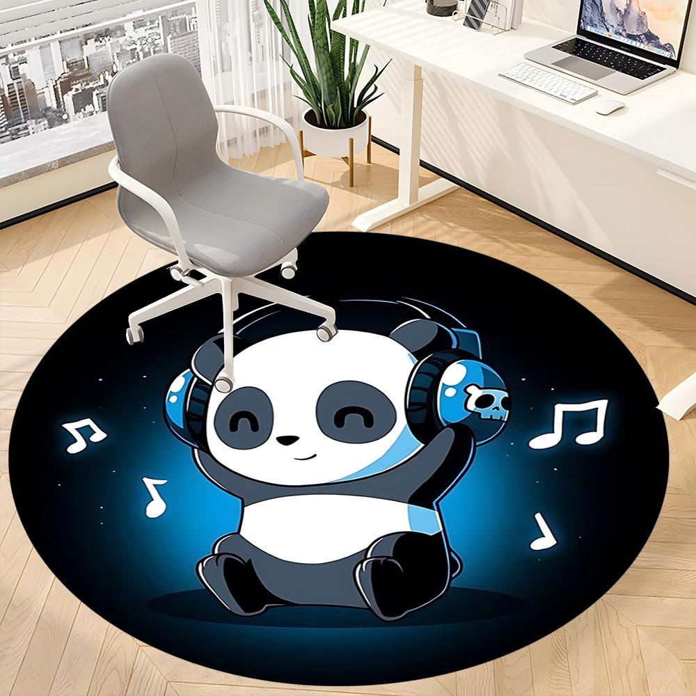1pc Panda Beats Office Round Area Rug, Indoor Mat Suitable For Office, Under Office Chairs Bedroom Living Room Home Decor, Room Deco