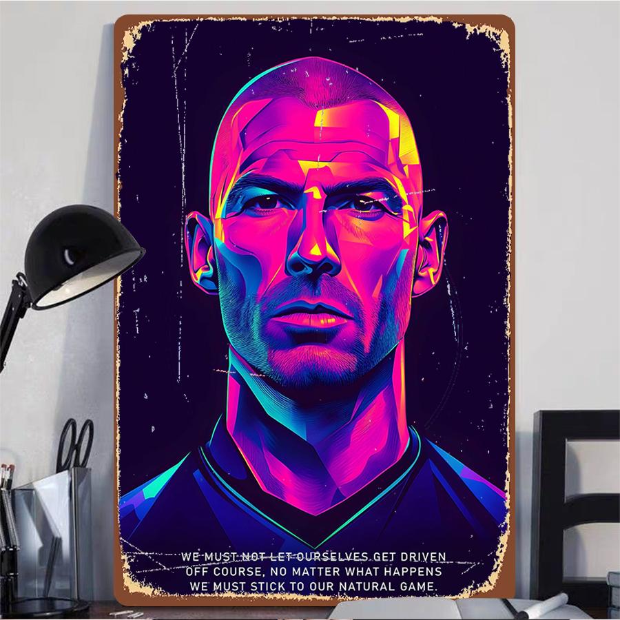 Zinedine Zidane Portrait Metal Wall Art Football Star Decor for Living Room Bedroom Bar Home Decoration