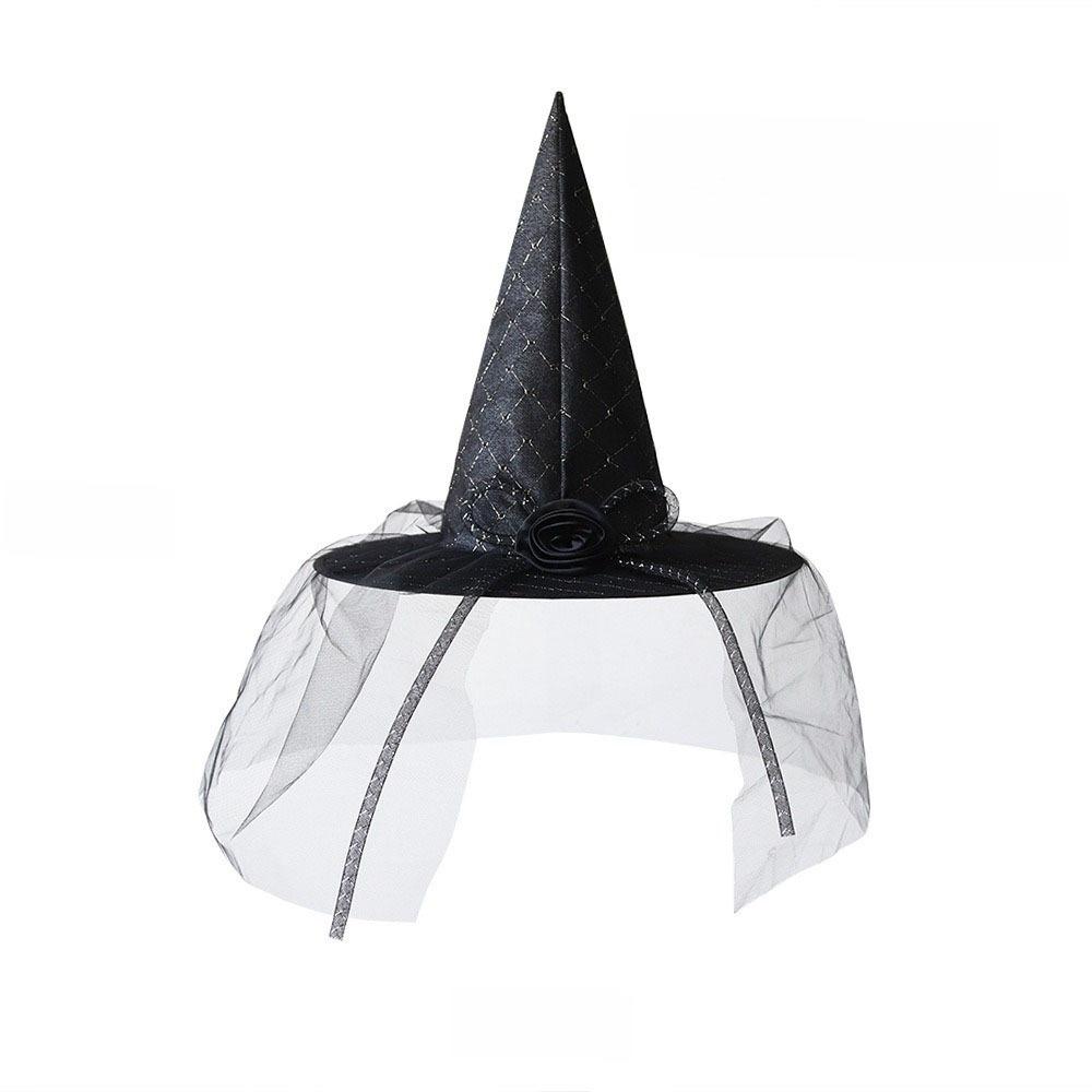 Foldable Flower Wizard Cap Rose Feather Halloween Cap Funny Halloween Witch Hat  Women