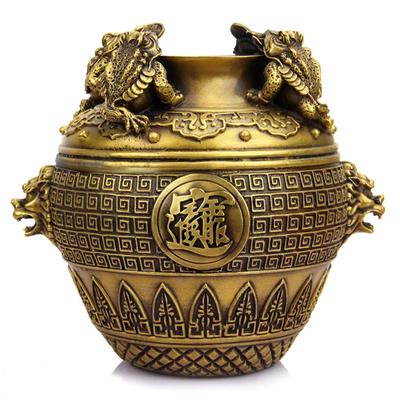 Kupfer-Gold-Kröten-Schatzschale, vier Seiten des Reichtums-Altar-Ornaments, Geldglas, Wohnzimmer, Heim, Ladeneröffnung, Kunsthandwerk
