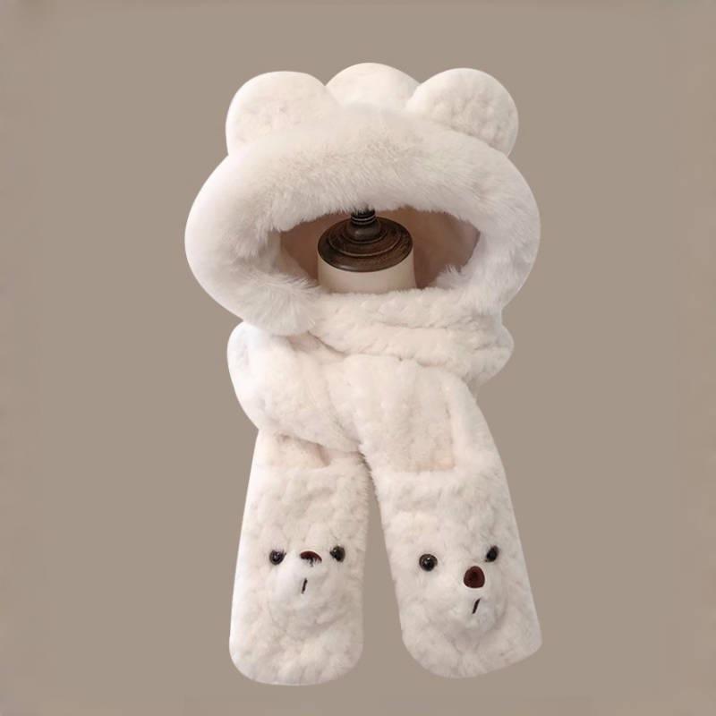 Hat Female Winter Warm Bear Three-Piece Set Plush Thickened Scarf Gloves Body Hat Cold Hat Cute Bear Ears