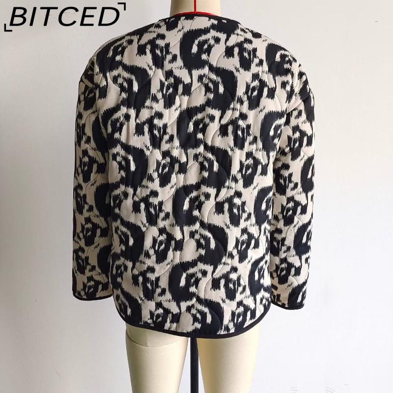 BITCED Women's Autumn/Winter Plus Size Fashion Print Quilted Cotton Jacket