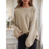 2026 Autumn/Winter Women's Loose Fit Drop Shoulder Knit Pullover Sweater - Solid Color