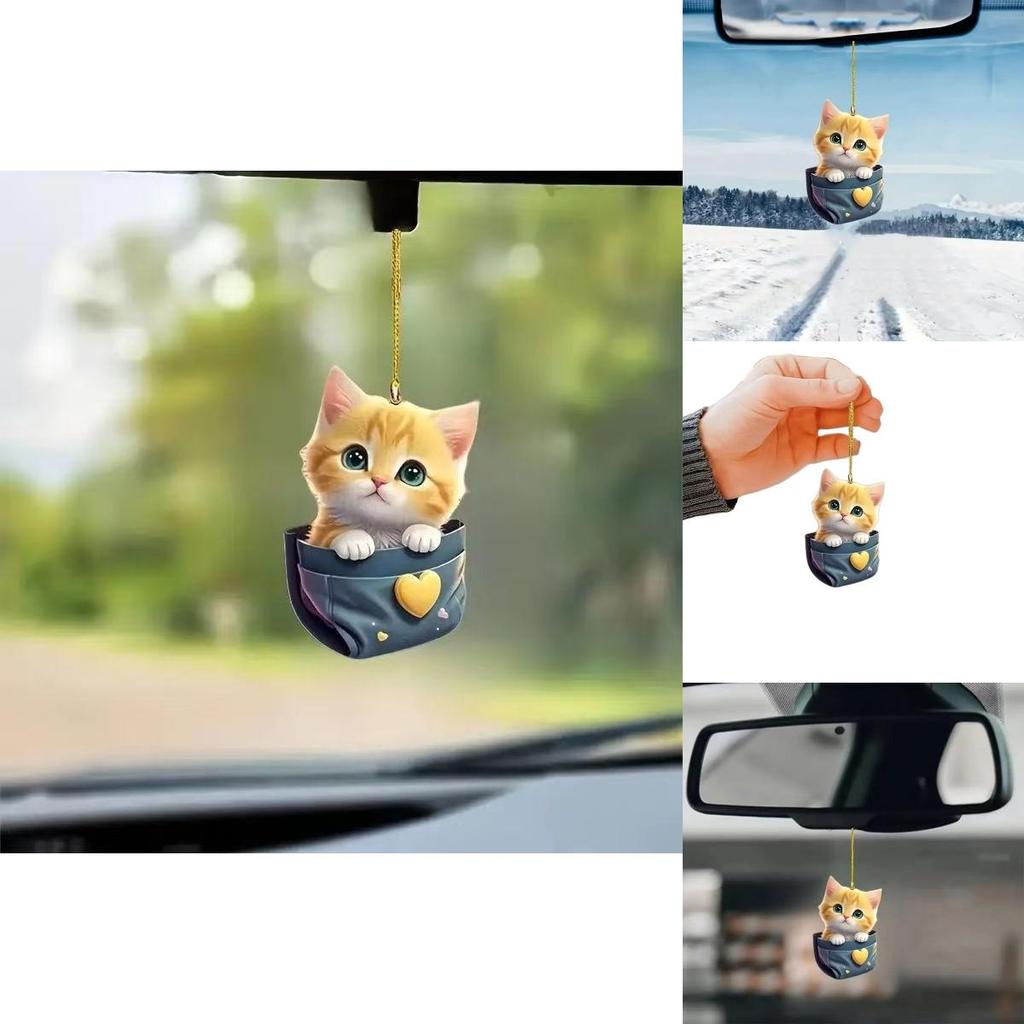 Car Decor Acrylic Cute Cat Interior Mirror Hanging Ornament For Kid Interior